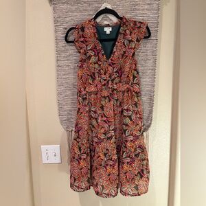 J. Crew Pink and Brown Sleeveless V-Neck Midi Sundress